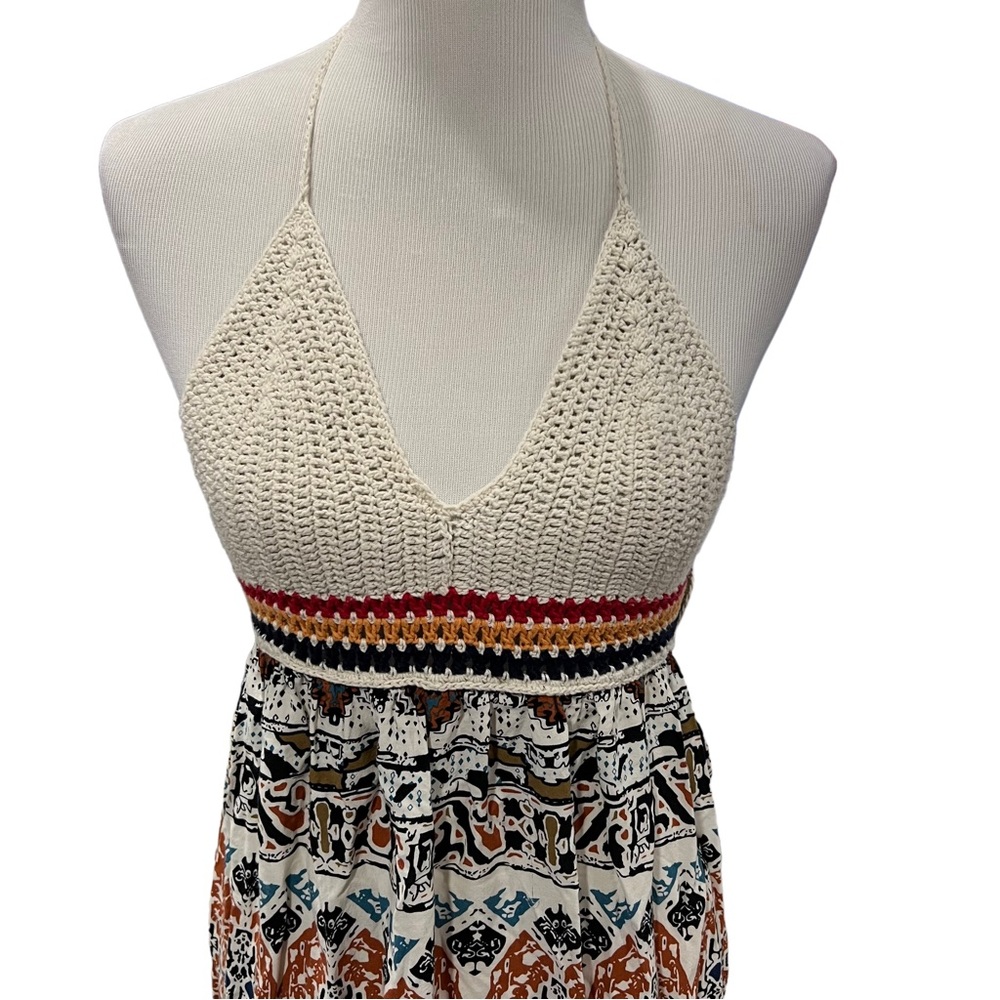 Flying Tomato Sleeveless Beige Crochet Printed Maxi Dress M - Picture 3 of 7